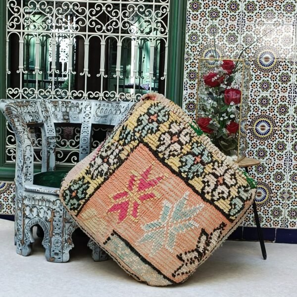 Moroccan vintage Floor Cushion, Moroccan Pouf, Unique vintage Floor Pillow 1.96 x 1.96 x 0.65 FT / 60 x 60 x 20 cm