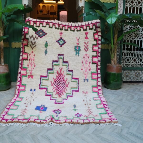 Morrocan Azilal rug, Pink vintage colorful moroccan rug, rug old moroccan, berber carpet 244 x 161 cm