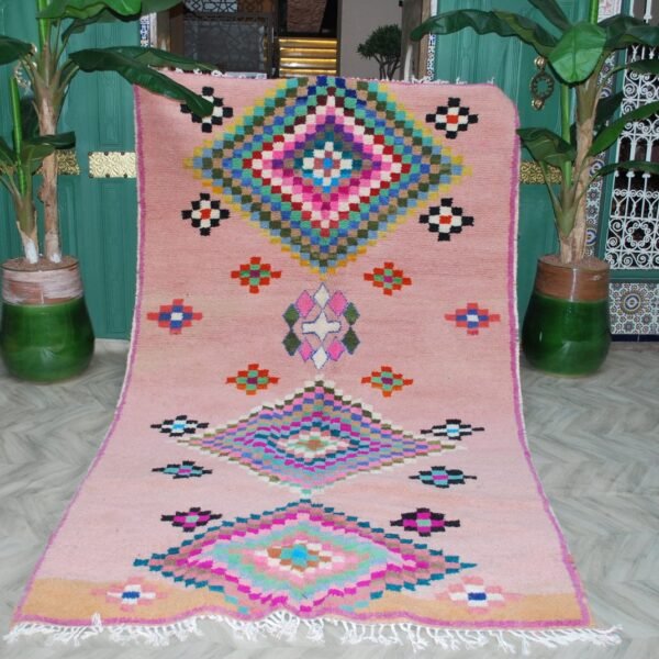 Morrocan Azilal rug, Pink vintage colorful moroccan rug, rug old moroccan, berber carpet 267 x 158 cm