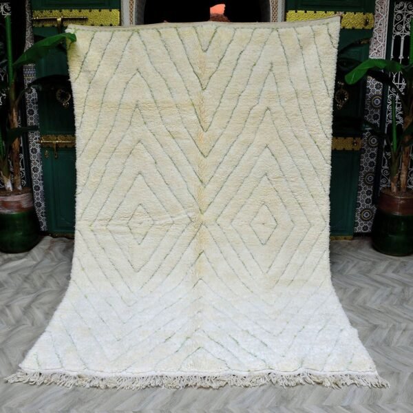 Rug Beni Ourain, Full wool rug, Moroccan rug, Light Green Berber rug, Handmade rug 303 x 192 cm