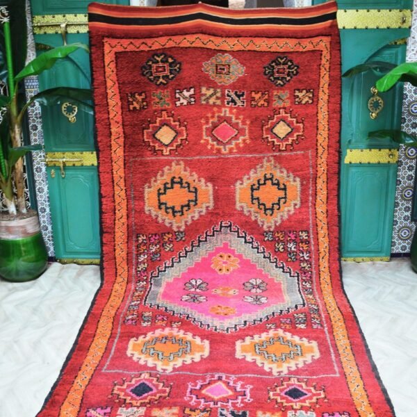 vintage colorful moroccan rug, vintage Boujad rug, rug old moroccan, berber carpet 398 x 177 cm