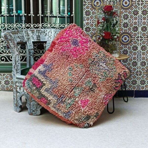 Unique Floor Cushion, Moroccan Pouf Wool berber Cushion, Handmade vintage Pouf 1.96 x 1.96 x 0.65 FT / 60 x 60 x 20 cm