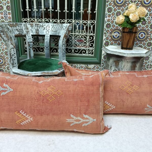 Two Large Orange Cactus Silk Cushions Cover