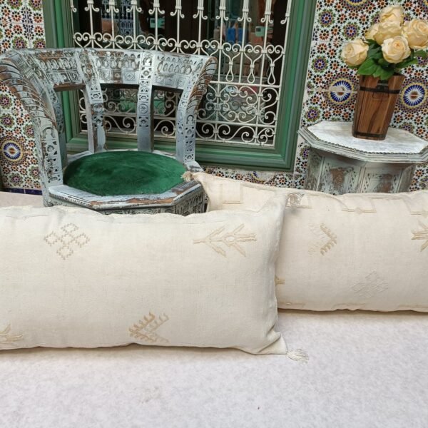 Two Large White Cactus Silk Cushions Cover