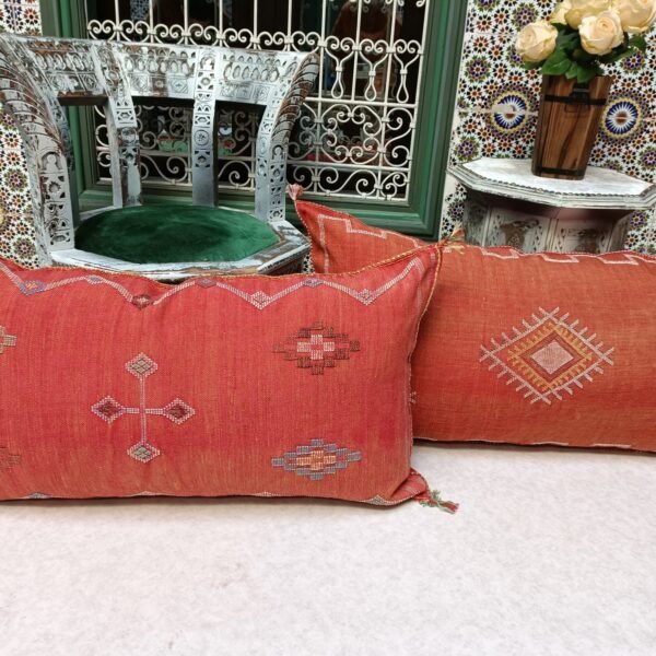 Two Large Red Brown Cactus Silk Cushions Cover