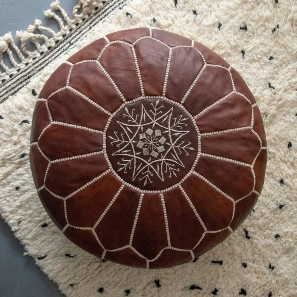 Artisanal Moroccan Leather Pouffe - Handmade