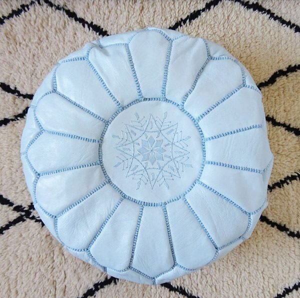 Light blue Moroccan pouf - Best apartment decor - Ottomans Poufs