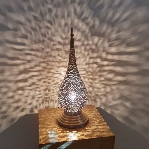 Moroccan lamp in brass, silver, handcrafted night light, handmade lampshade, handcrafted bedside lamp, magnificent lamp, Marrakech Fez.