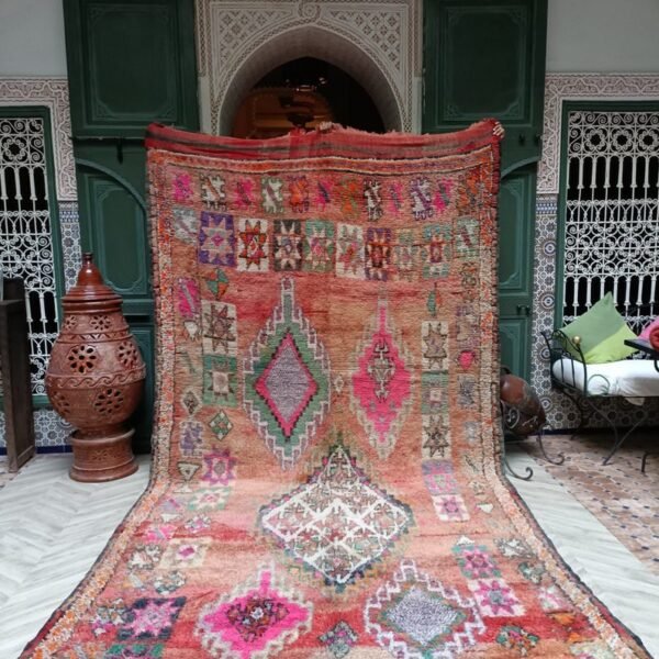 Magnificent vintage Moroccan Berber carpet and large Boujaad. handmade from Wool, hand-knotted 12.01 x 6.23 FT / 366 x 190 cm