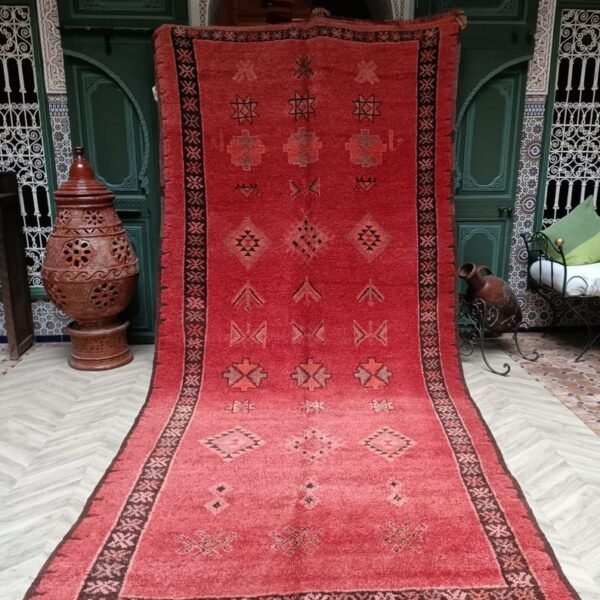 handmade vintage rug, boujaad rug red,  berber Bohemian rug 10.66 x 5.41 FT / 325 x 165 cm