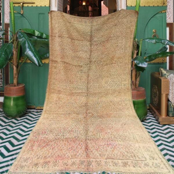 Sahara Whisper – Antique Moroccan Rug in Faded Sand & Pastel Coral 336 x 209 cm